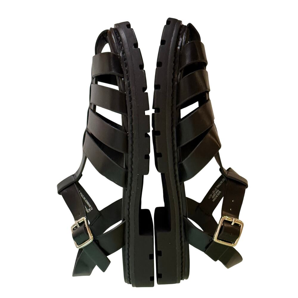 Steve Madden Black Fisherman Leather Sandals • Chunky Platform Gladiator Size 7